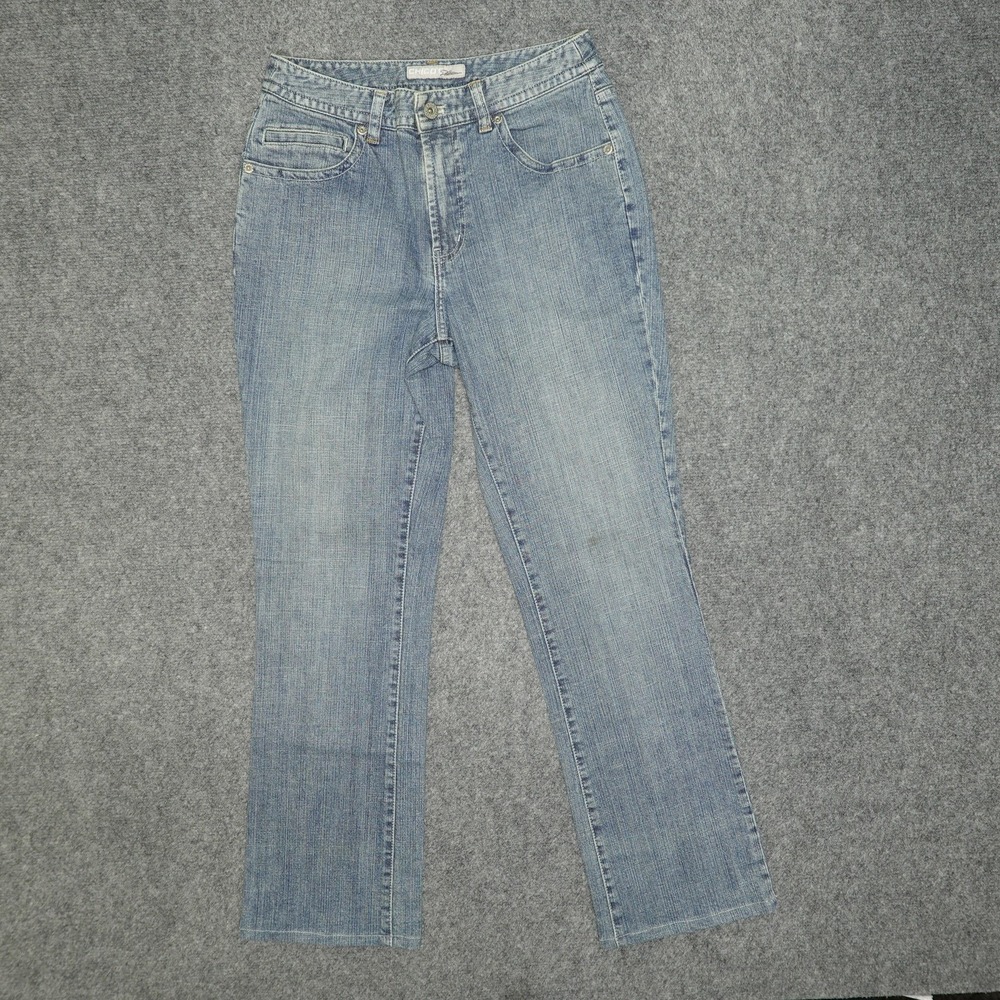 Chico's Platinum Distressed Blue Denim Jeans Bootcut Size 0